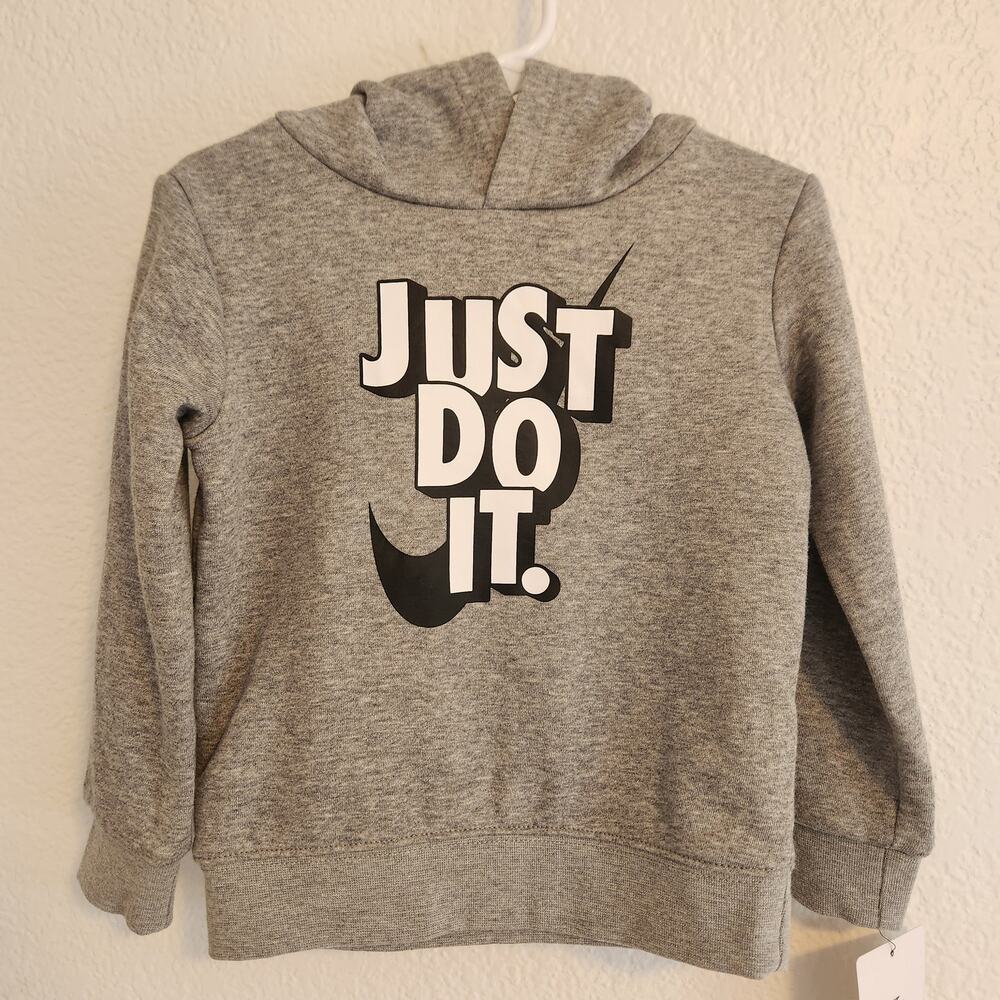 Nike Toddler Size 2T Just‎ Do It Swoosh Gray Logo Hooded Sweatshirt NWT